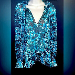 NWOT Anthropologie medium blue floral sheer top